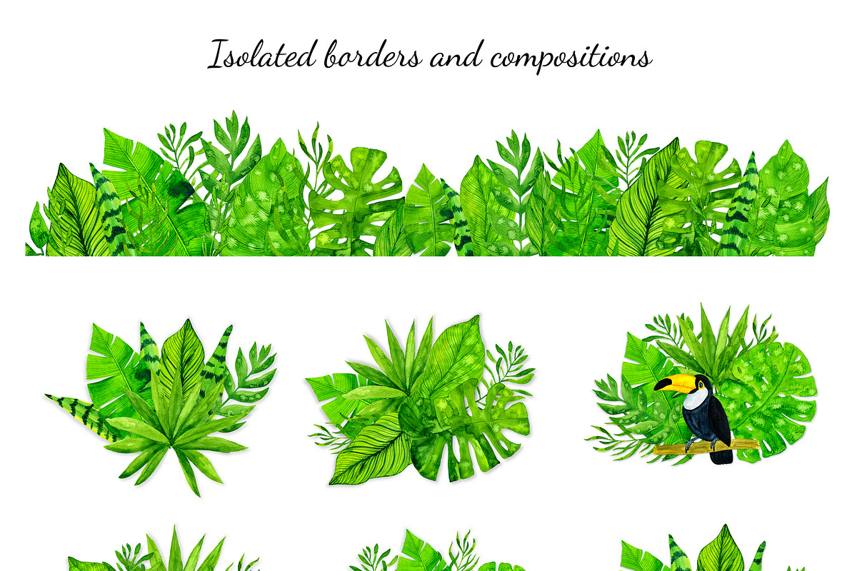 Watercolor tropical leaves, a Background Graphic by MarBom (Photo 4 of 6)