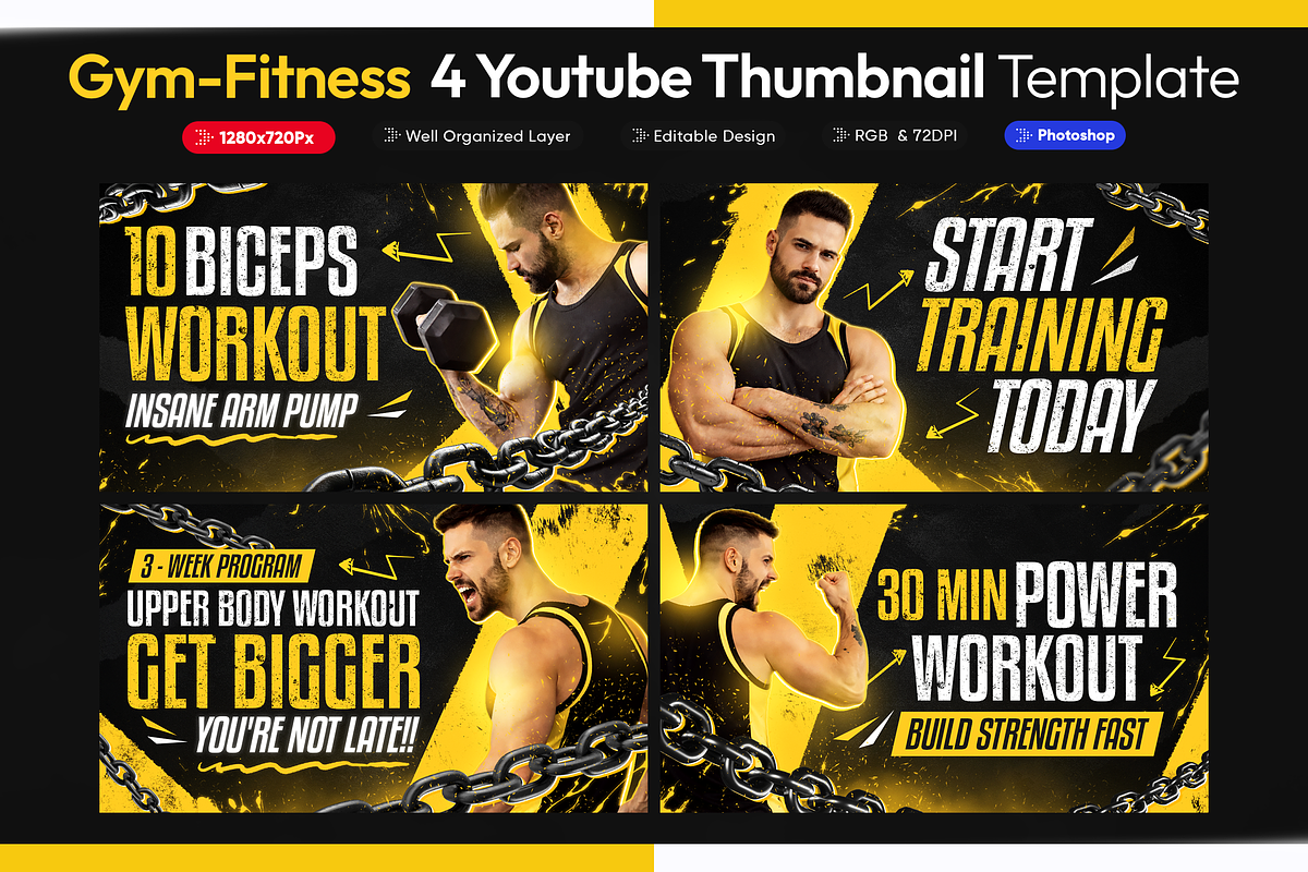 Gym Fitness YouTube Thumbnail Pack, a Social Media Template by OnurDemircan (Photo 1 of 4)