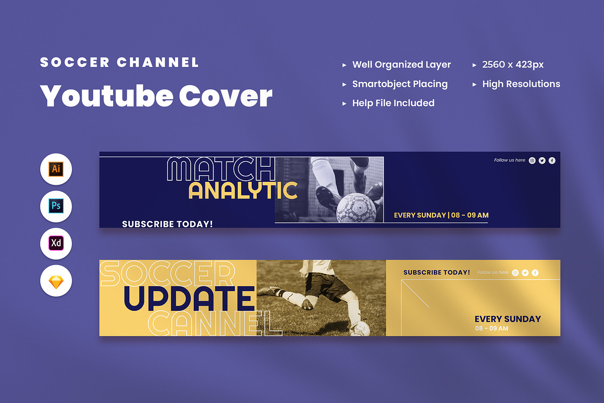 Soccer Channel Youtube Cover, a Social Media Template by Rahardi Creative (Photo 1 of 4)