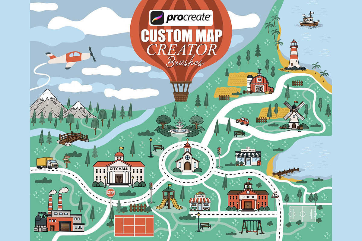 Procreate Map creator brushes, a Brush Add-On by PDknyStudio (Photo 1 of 5)
