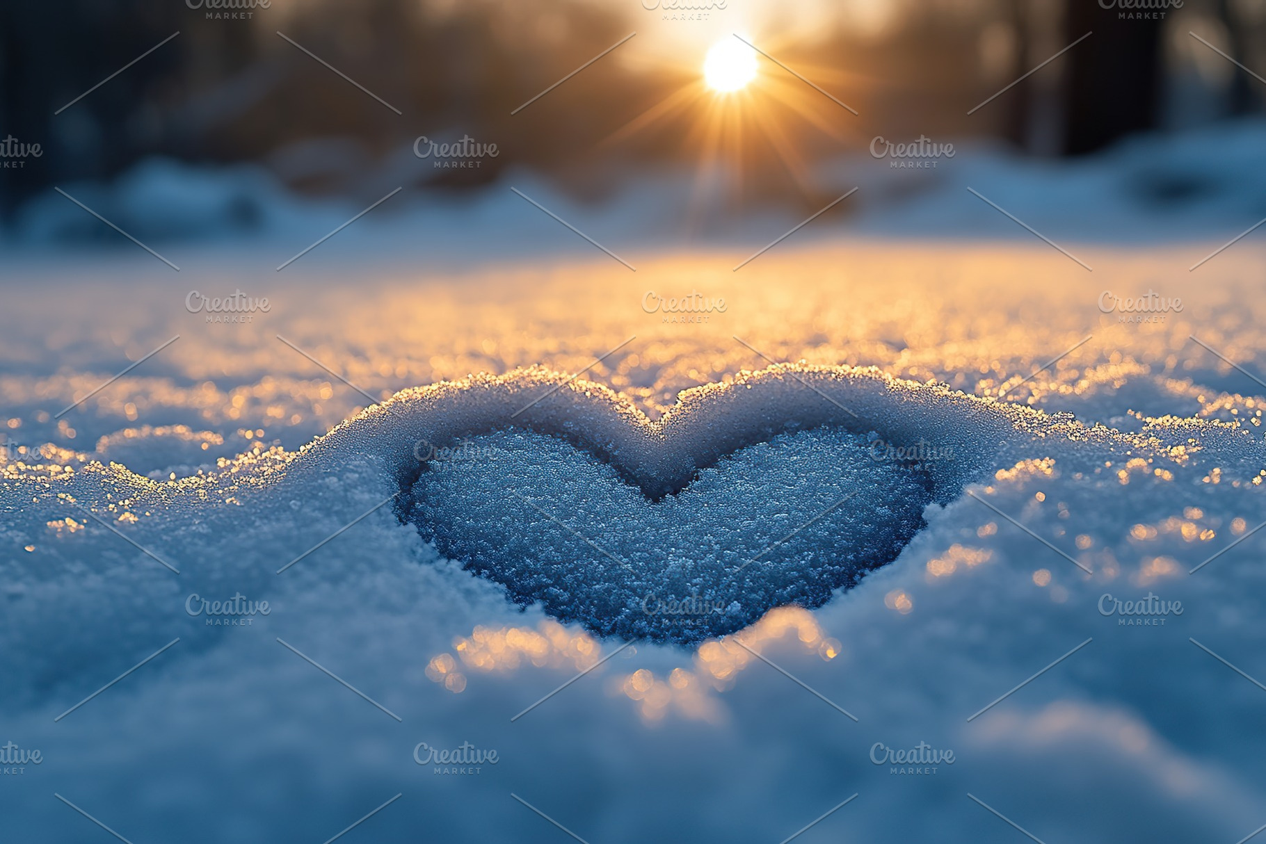Love heart drawn on white snow with sun rays, a Nature Photo by AlyaAnd