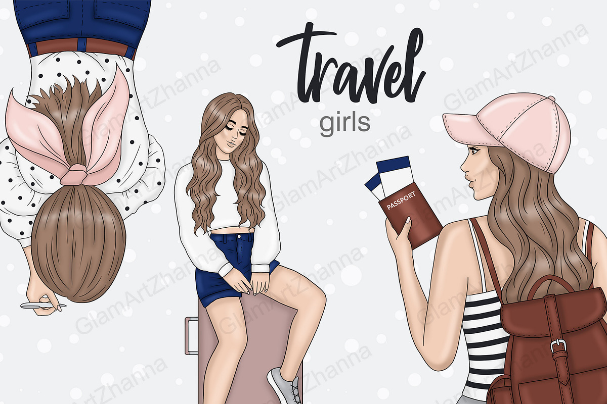 Travel Girls Clipart, a Person Illustration by GlamArtZhanna (Photo 1 of 4)