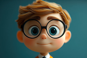 Young boy with glasses smiling warml, a Photo by Tanuart