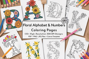 Floral Alphabet Coloring Pages, a Decorative Illustration by Daffodil Dream Studio