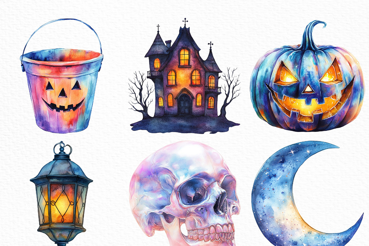 Watercolor Iridescent Halloween PNG, an Illustration by Craft Nest (Photo 4 of 6)
