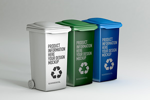 Trash Bins Mockup On White Backgroun