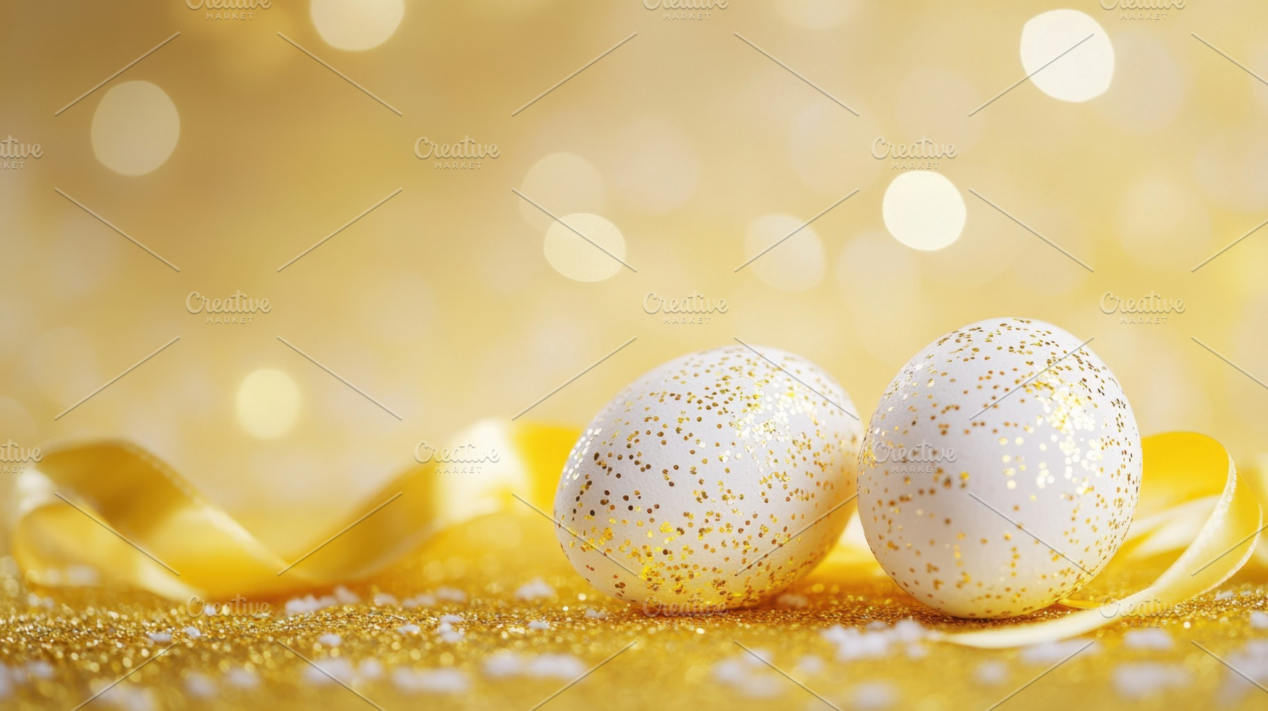 Glittery eggs on golden background, a Photo by Beautiful things