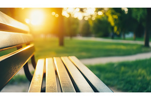 Empty Park Bench Bathed in Golden, a Nature Photo by Lermont51