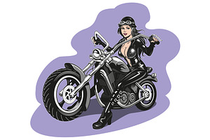 Sexy biker woman driving chopper