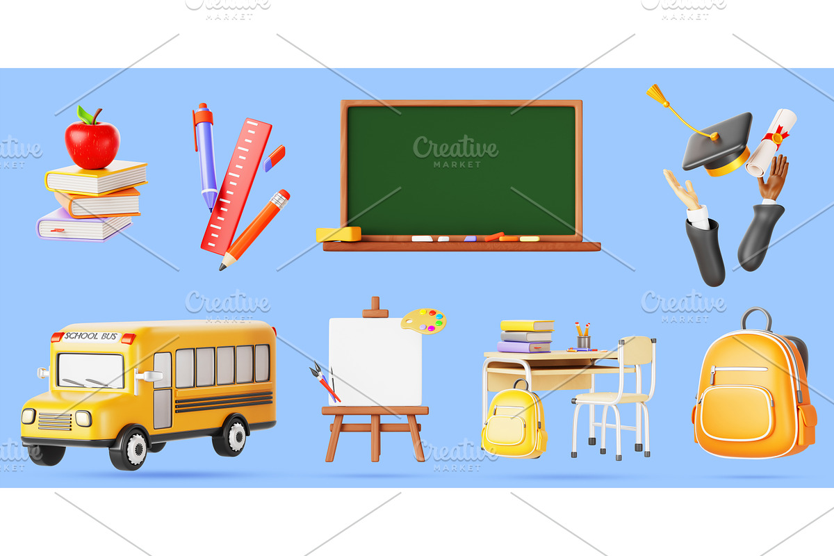 Set of education 3d icon render, an Education Illustration by Marozhkastudio