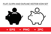 Piggy Bank Money Icons Glyph Outline, an Outline Icon by Artonix (Thumbnail 1 of 2)