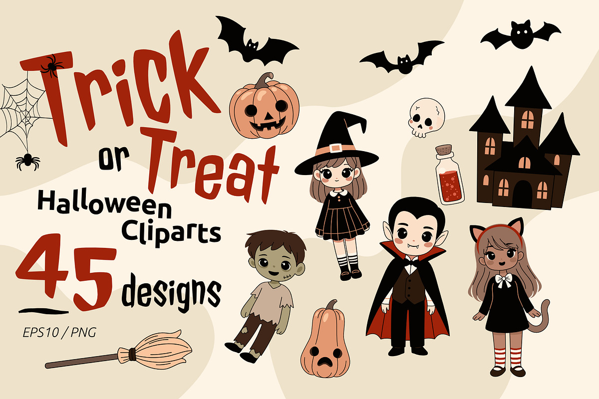Trick or Treat – Halloween Cliparts, a Seasonal Illustration by moja doodle (Photo 1 of 3)