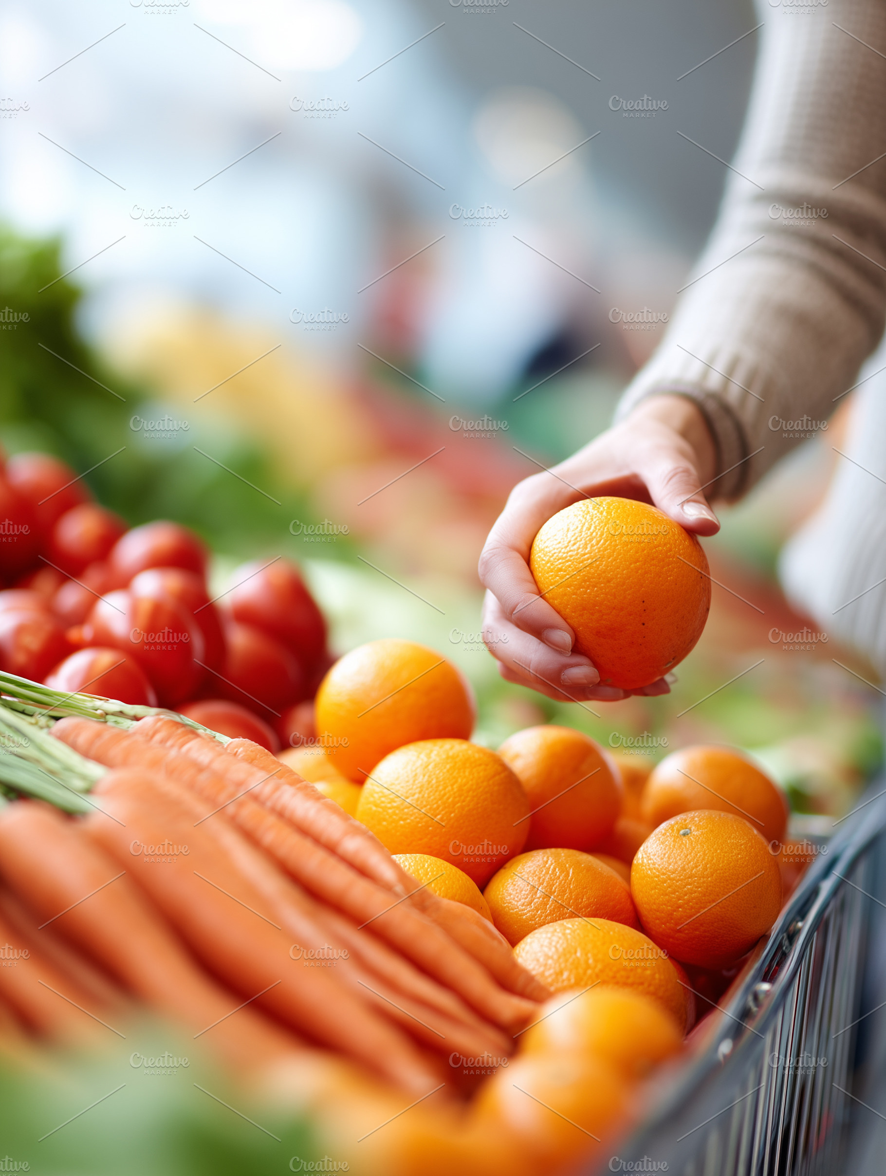 Hand selecting fresh orange from, a Food & Drink Photo by MistyDay