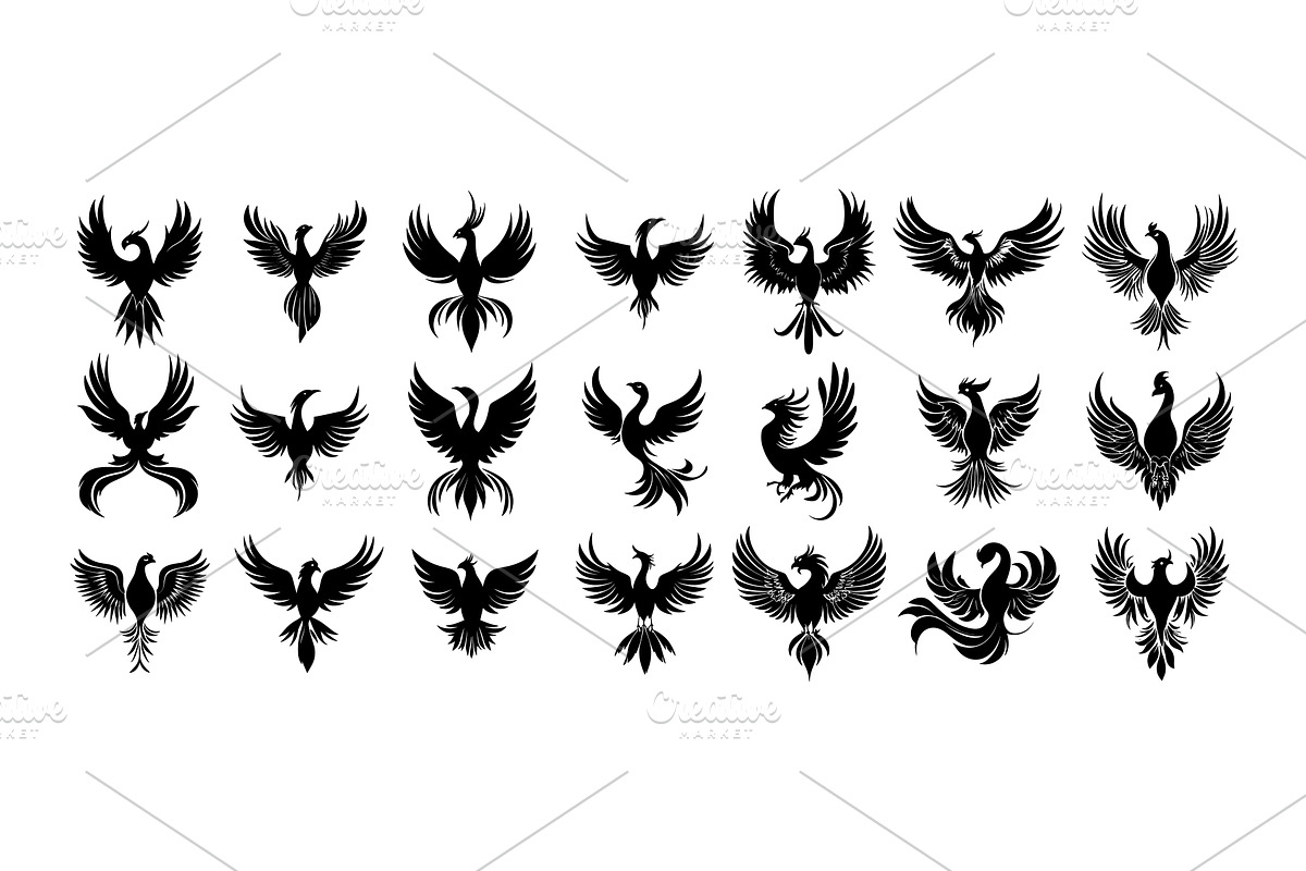 Phoenix logo black ink vector set, an Object Illustration by Onyx