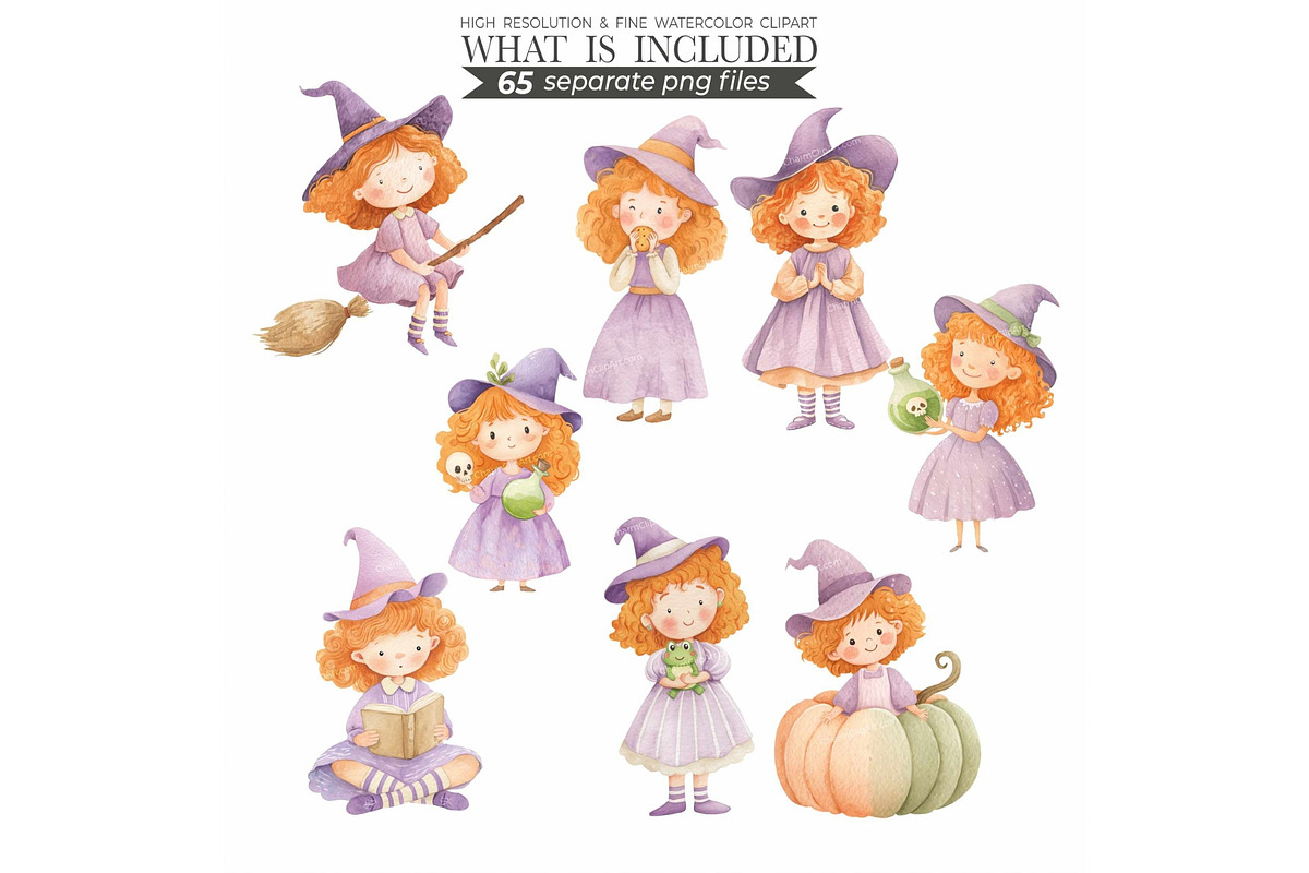Cute Witch Clipart PNG – Watercolor, an Illustration by CharmClipart (Photo 5 of 7)