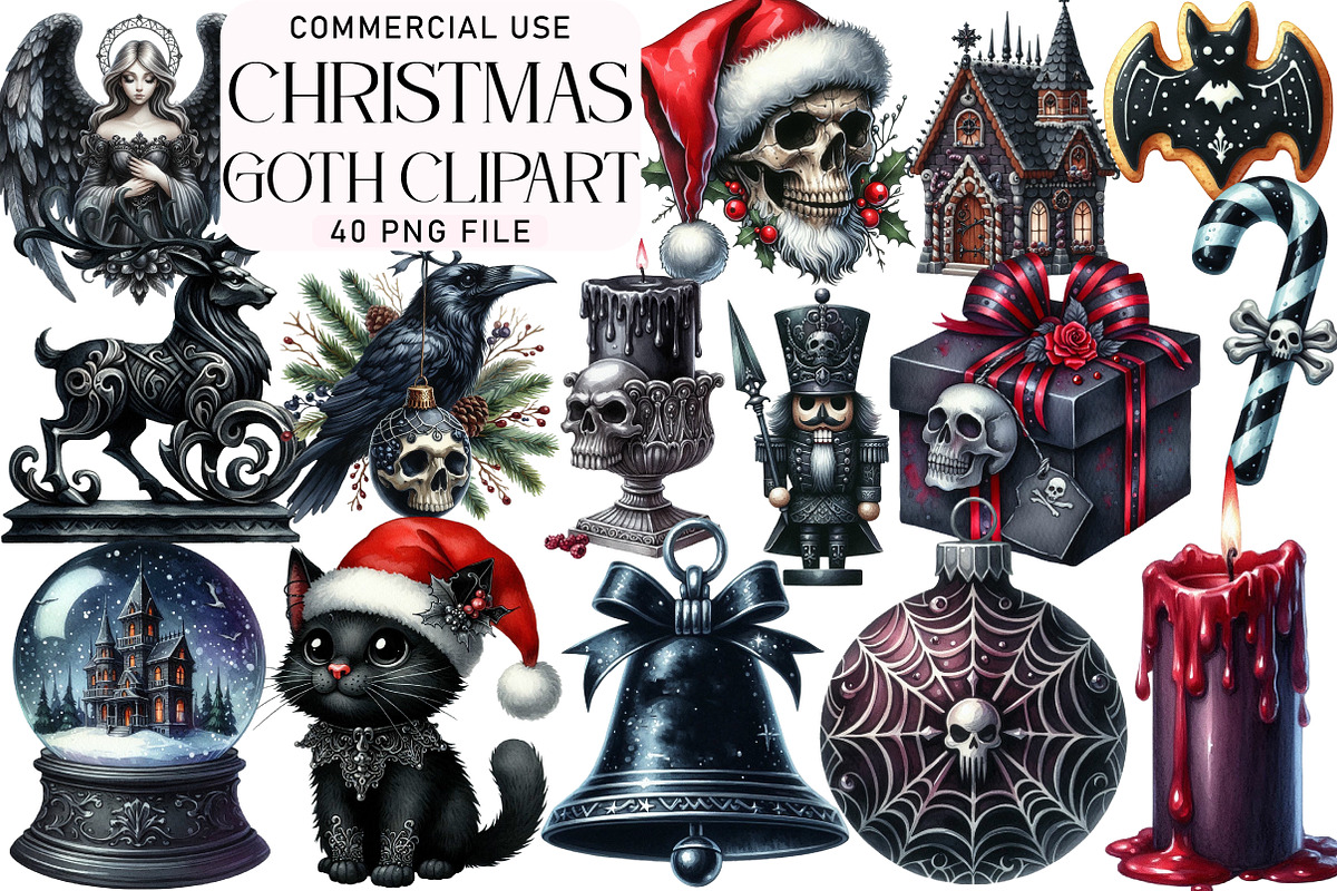 Goth Christmas Clipart, an Illustration by Daily.Designs (Photo 1 of 5)
