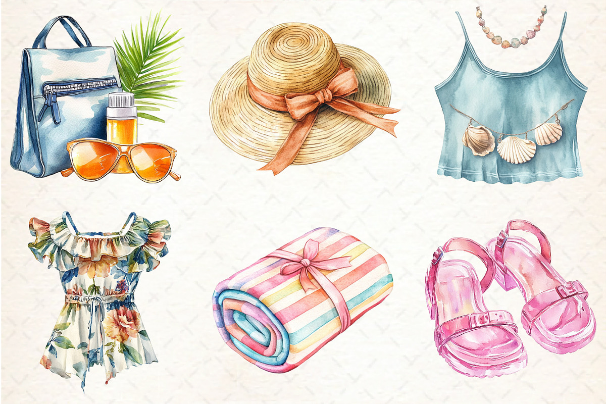 Watercolor Summer Fashion Clipart, an Illustration by Libby Wishes (Photo 2 of 6)