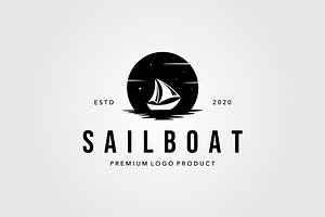 Sailboat In Moon Logo Vintage