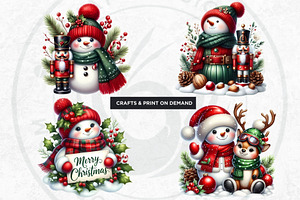 Rustic Christmas Snowman Clipart Set