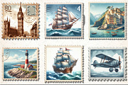 Vintage Travel Postage Stamp Clipart, an Illustration by Rose Art (Thumbnail 2 of 4)