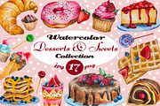 Watercolor Desserts & Sweets Set, a Food Illustration by LidiaP (Thumbnail 1 of 3)