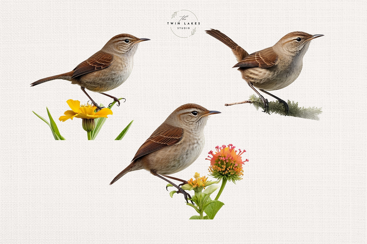 Watercolor House Wren Clipart Set, an Animal Illustration by The Twin Lakes Studio (Photo 5 of 7)