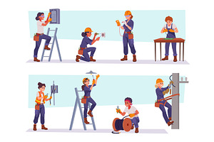 Electricians. Female profession, a Person Illustration by Onyx