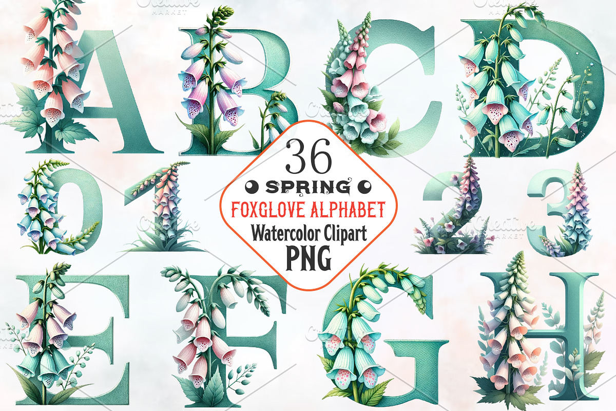 Foxglove spring Alphabet Png, an Illustration by RobertsArt (Photo 1 of 7)