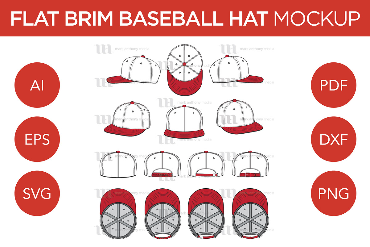 Flat Brim Baseball Hats - Template, a Hat Mockup by Mark Anthony Media (Photo 1 of 4)