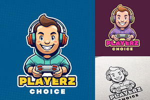 Smiling Cartoon Gamer Mascot Logo