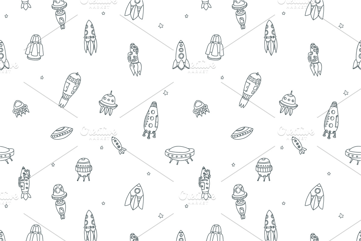 Spaceships set + pattern, an Illustration by YuliaBiser (Photo 5 of 6)
