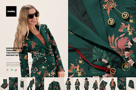 Blazer Trousers Two-piece Mockup Set, a Bottom Mockup by creatsy5