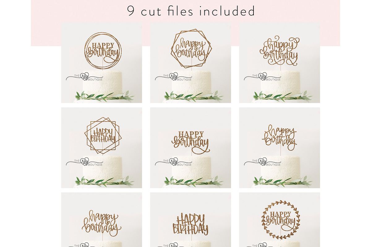 Happy Birthday Cake Topper Bundle, an Object Graphic by Rebecca Lane Graphics