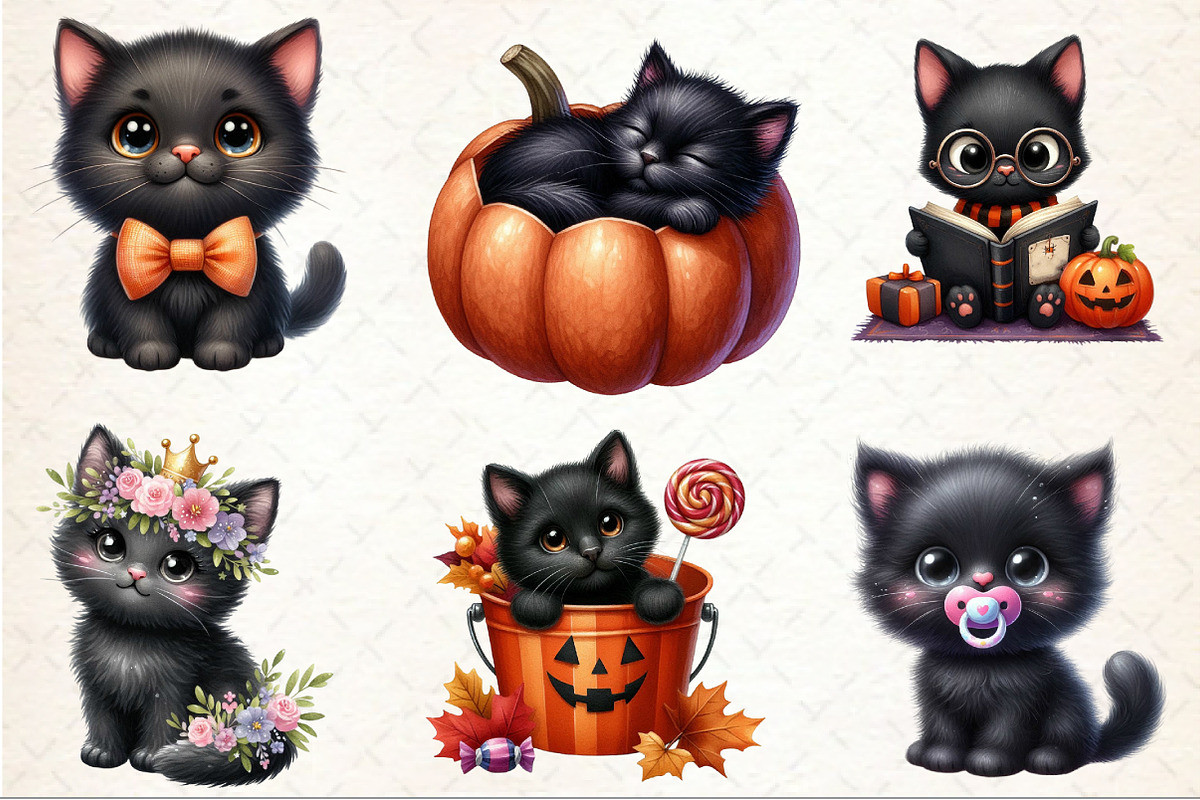 Nursery Halloween Black Cat Clipart, an Illustration by Rose Art (Photo 3 of 7)