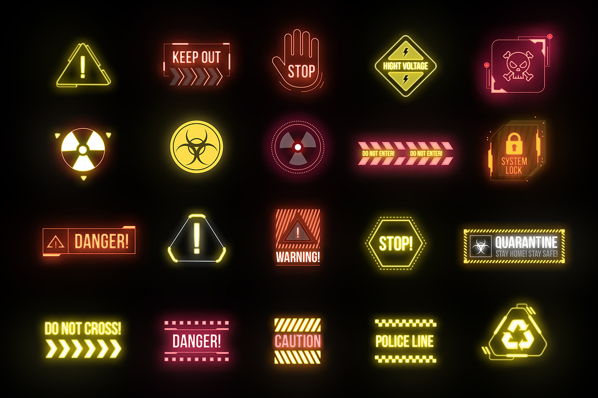Cyberpunk Warning Signs, an Object Graphic by Pixflow