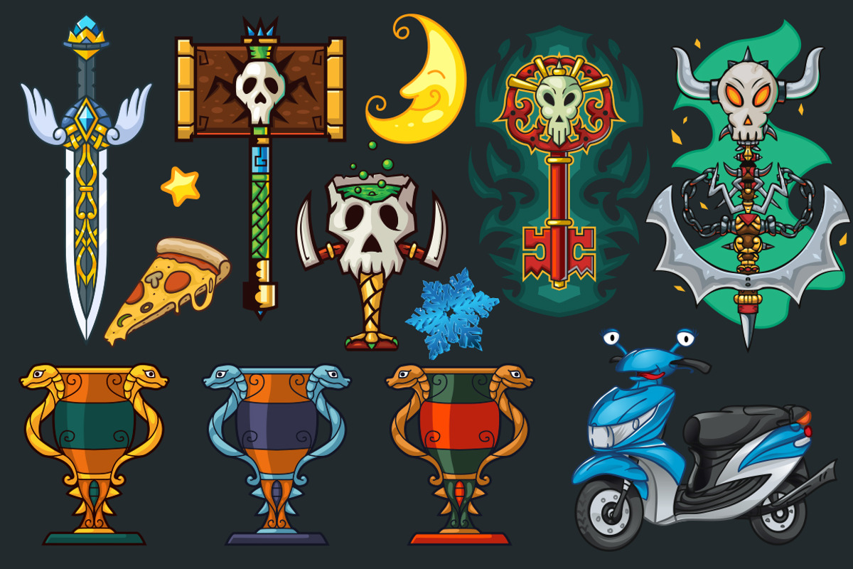Cartoon Characters & Items Bundle, an Animal Illustration by pixaroma