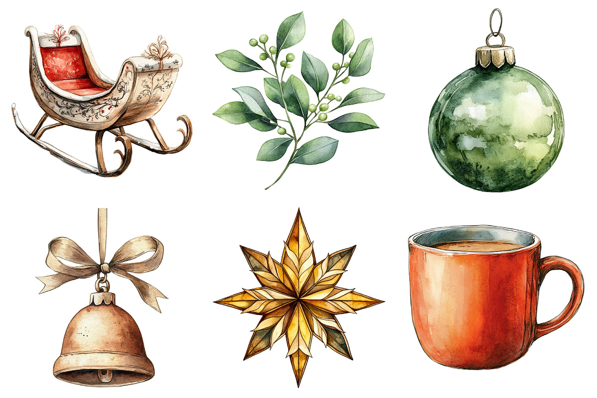 Watercolor Moody Christmas Clipart, an Illustration by Daily.Designs (Photo 2 of 5)