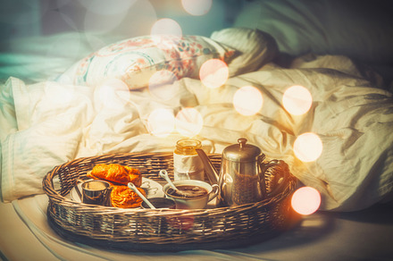 Weekend breakfast in bed featuring bed, bedroom, and beverage, a Food & Drink Photo by VICUSCHKA