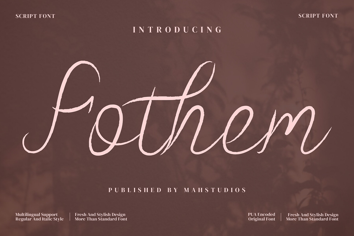 Fothem Script Fonts, a Script Font by mahstudios (Photo 1 of 14)