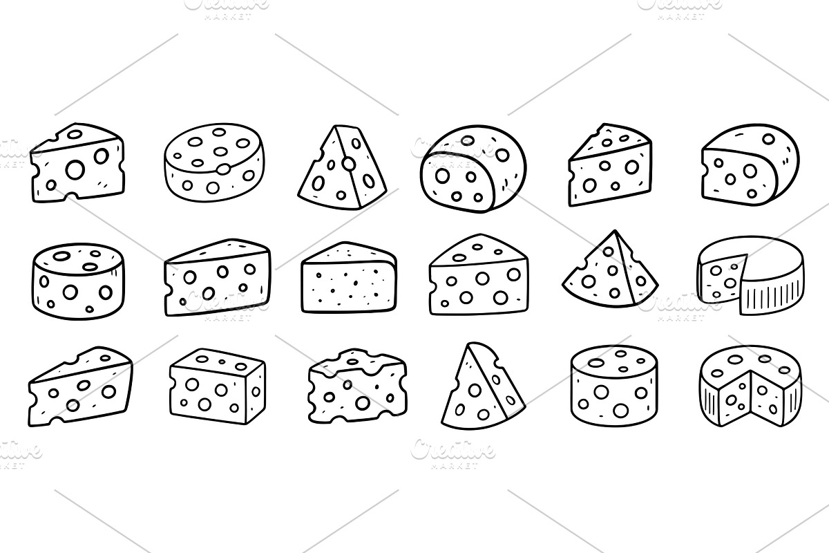 Hand drawn cheese doodle icons, a Food Illustration by Lemberg Vector
