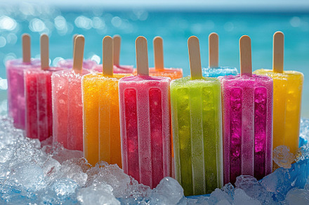 Colorful frozen treats arranged on i, a Photo by Tanuart