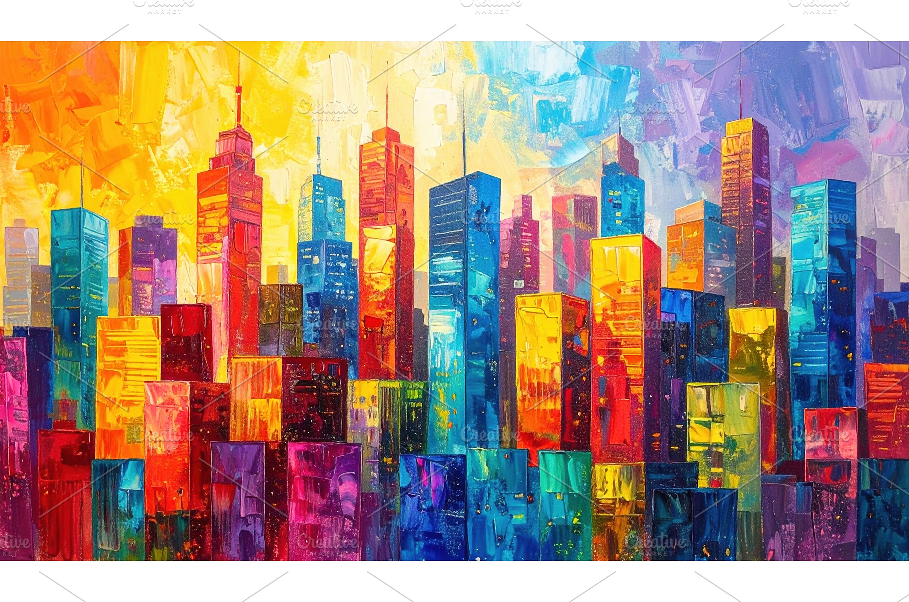Colorful modern city skyline in warm, an Architecture Photo by Igor Tichonow