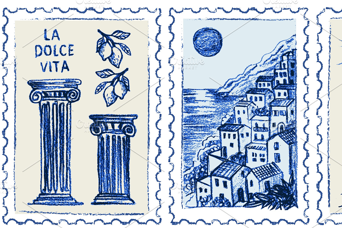 Hand drawn Amalfi coast postage, a Food Illustration by Zimages (Photo 3 of 3)