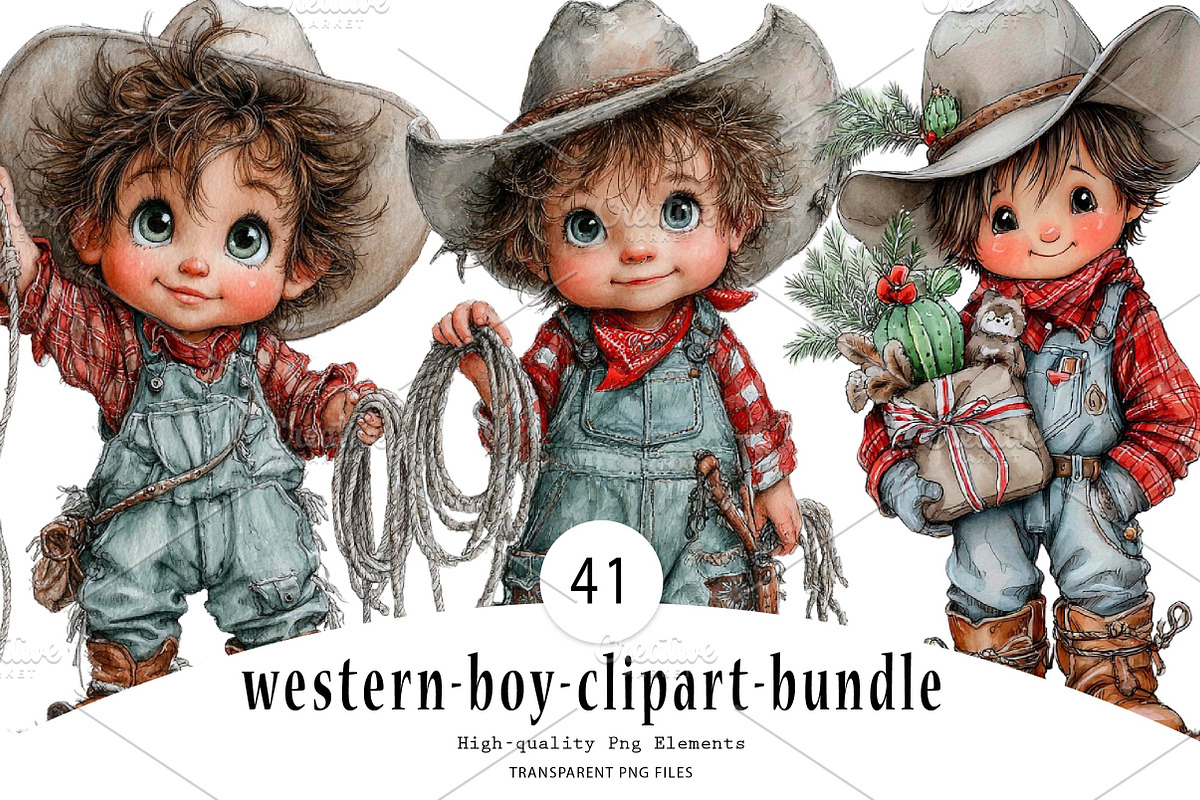 western-boy-clipart-bundle, a Seasonal Illustration by CreationArt (Photo 1 of 7)
