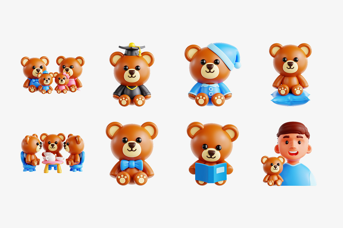 Teddy Bear 3D Icon Set, an Object 3D Model by Eklip Studio (Photo 2 of 3)