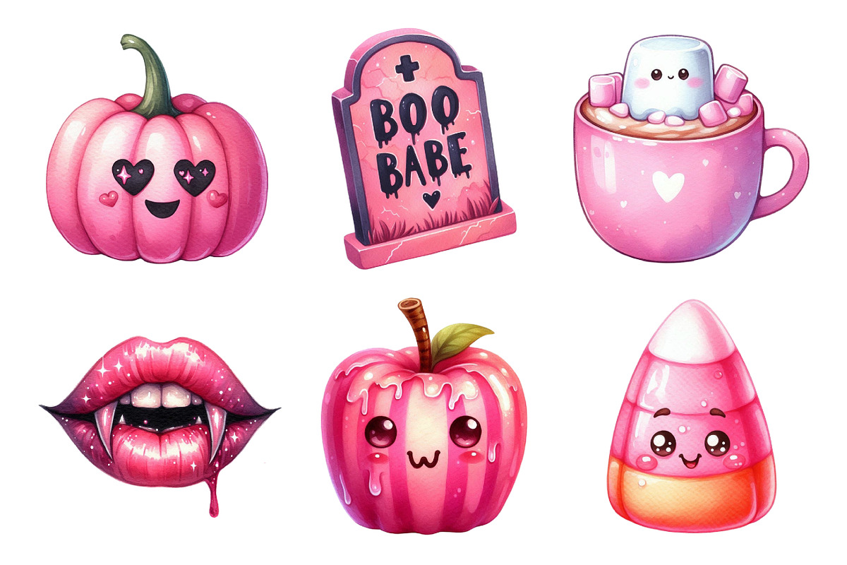 Charm Pink Halloween Clipart Bundle, an Illustration by Daily.Designs (Photo 4 of 5)