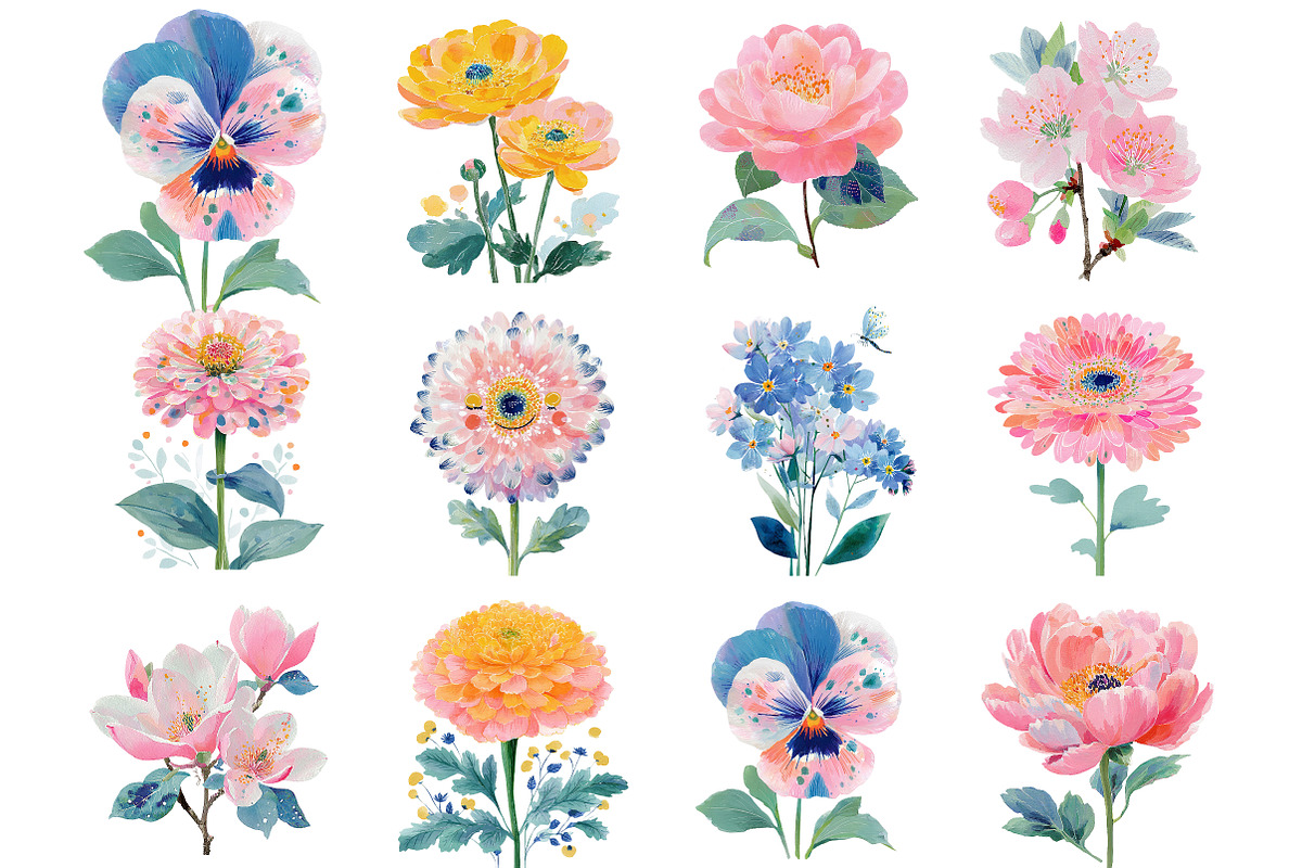 Whimsical Flowers Spring Clipart, an Illustration by DreamArtGraphic (Photo 2 of 4)