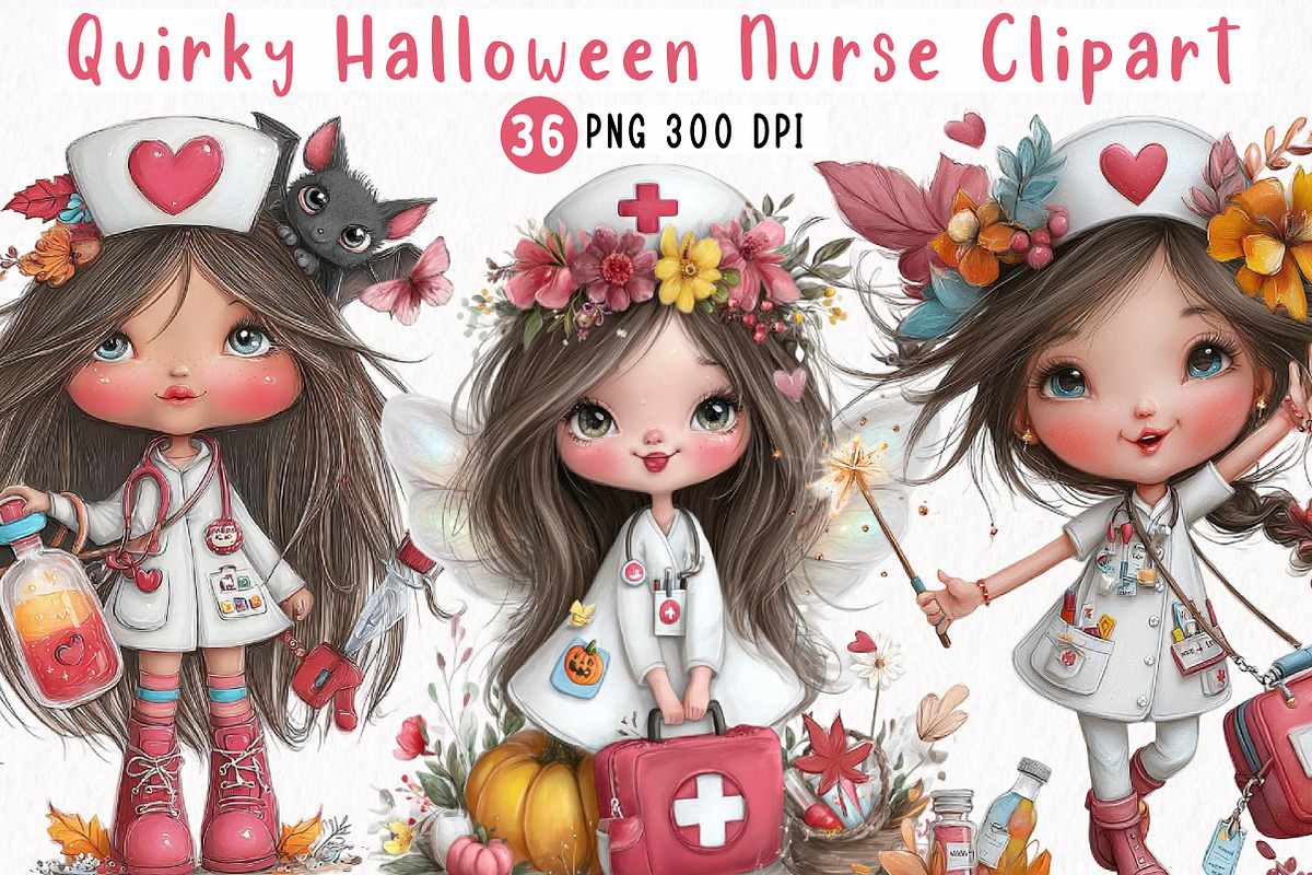Quirky Halloween Nurse Clipart, a Seasonal Illustration by fashionaddict (Photo 1 of 7)