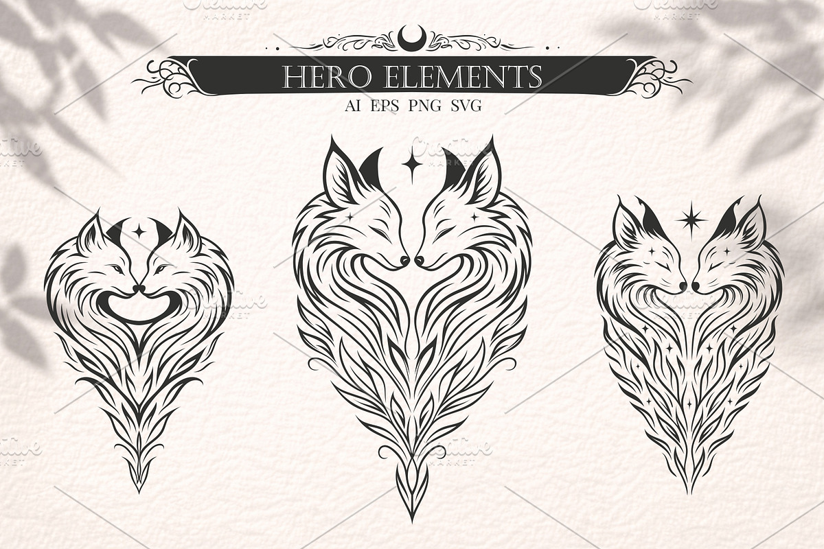 Heartful Animals - Tattoo Vector Set, an Object Illustration by Christine Krahl (Photo 9 of 16)