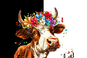 Colorful cow wearing a flower crown., an Animal Illustration by yod67 (Thumbnail 2 of 8)